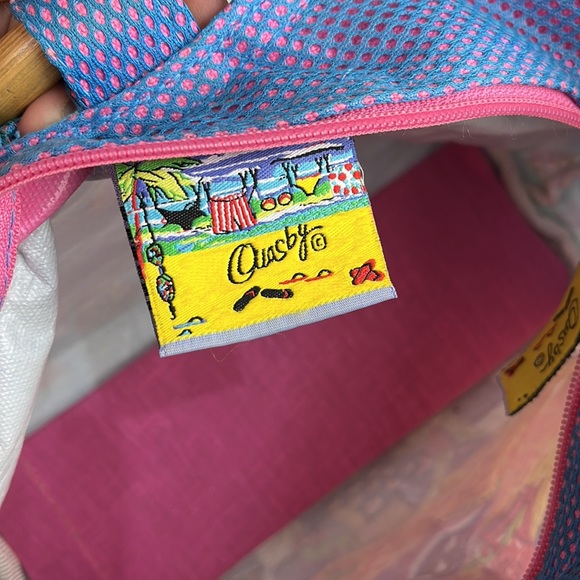 Vintage Anne Ormsby Surviving Stress Bamboo Handle Canvas Beach Purse - Picture 9 of 15